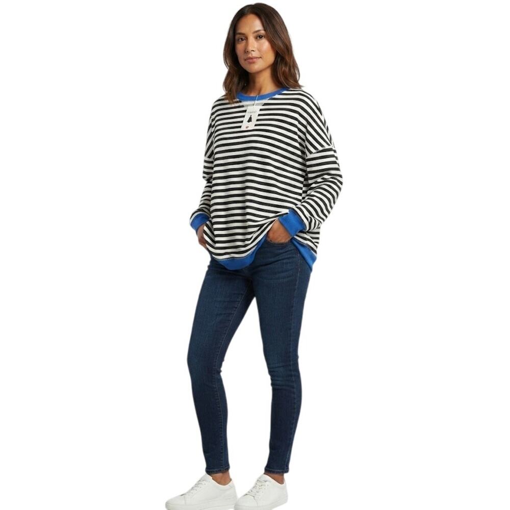 ZESICA Classic Striped Crew Neck Sweatshirt Plus Size XL